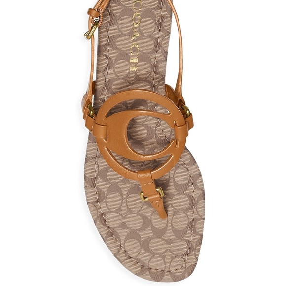 COACH Jeri Logo Brown Leather Flat Sandals 9 - Picture 5 of 11